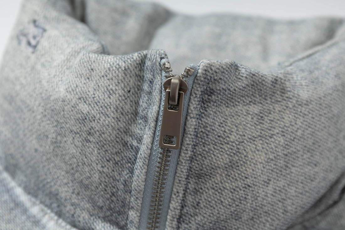 3-6-5.shop Patchwork Distressed Denim Puffer Jacket
