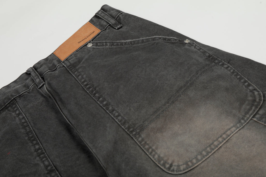 3-6-5.shop Washed Utility Wide-Leg Denim Pants