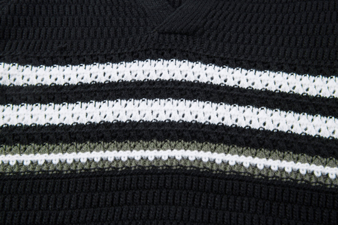 3-6-5.shop Striped Knit Polo Sweater