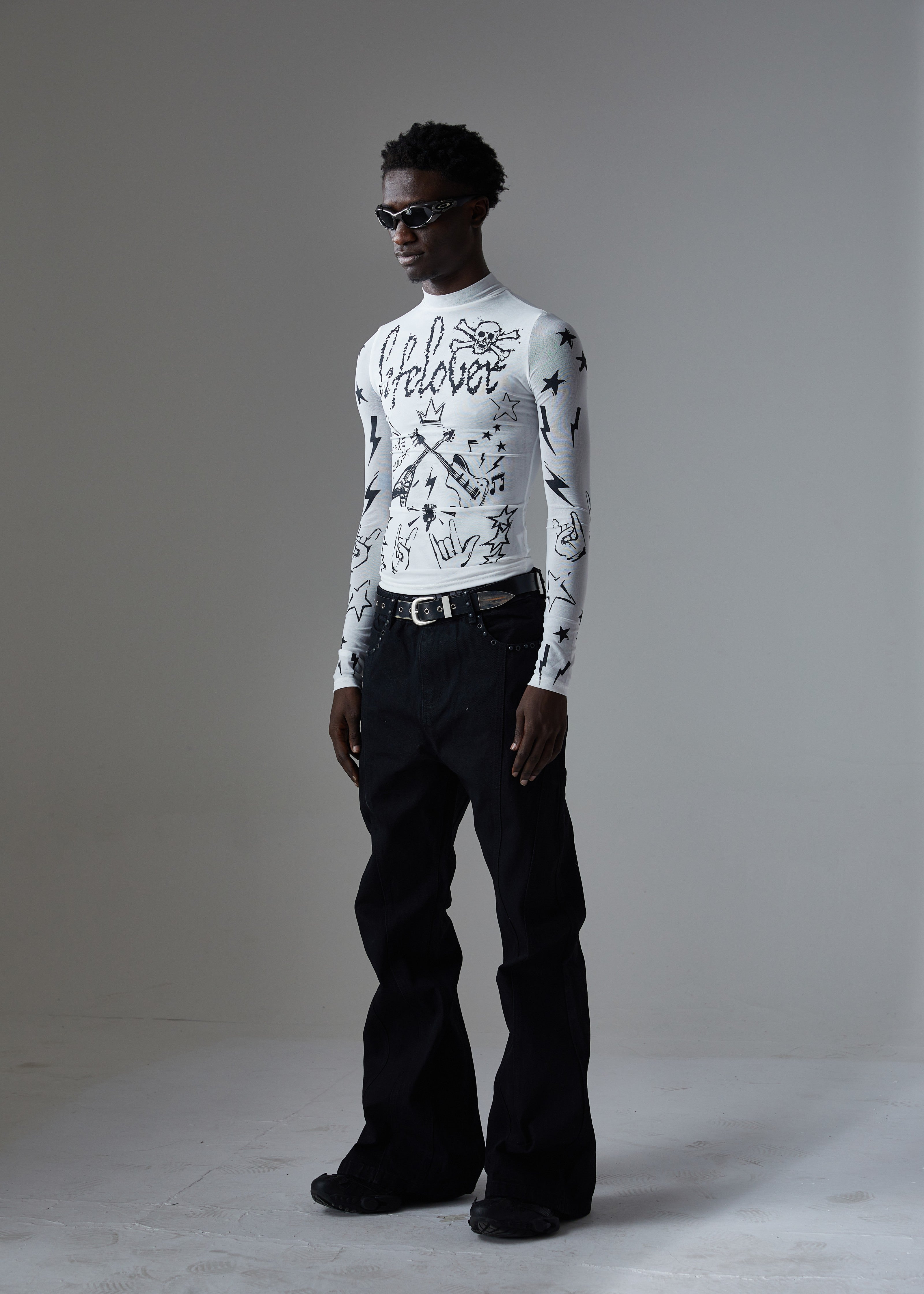 3-6-5.shop Studded Panel Wide-Leg Jeans