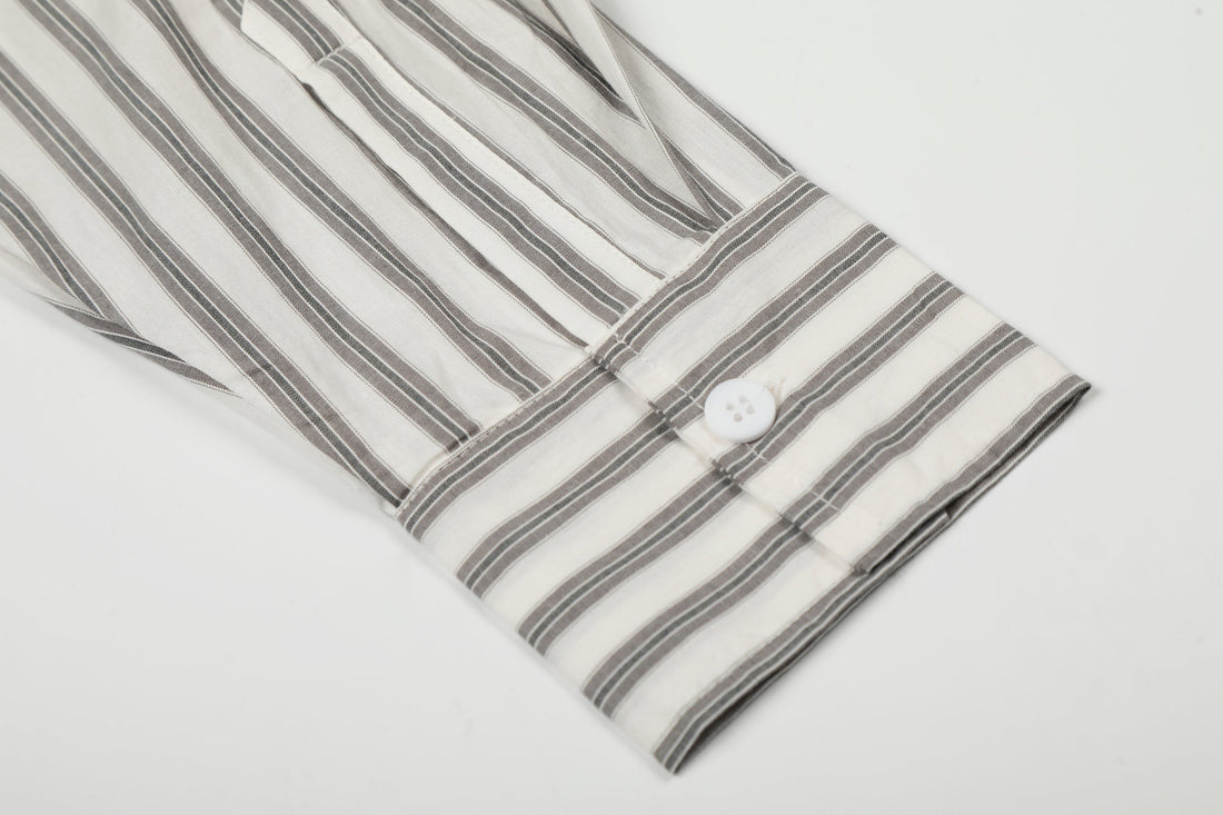 3-6-5.shop Striped Tie-Detail Button-Up Shirt