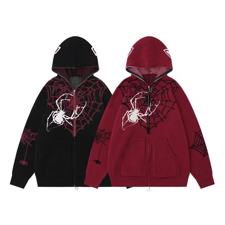 3-6-5.shop Spider Web Knit Zip Hoodie