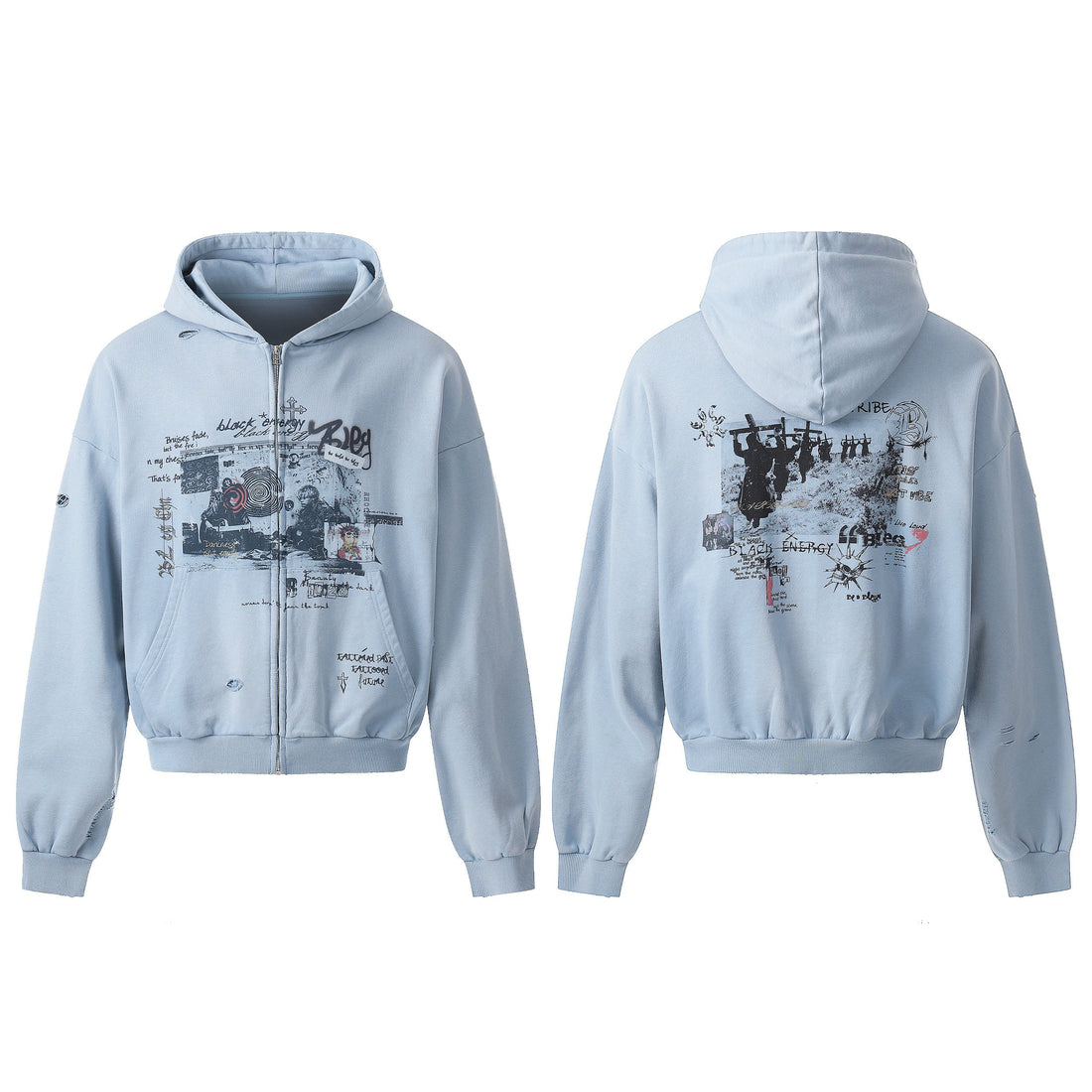 3-6-5.shop Collage Graphic Zip-Up Hoodie
