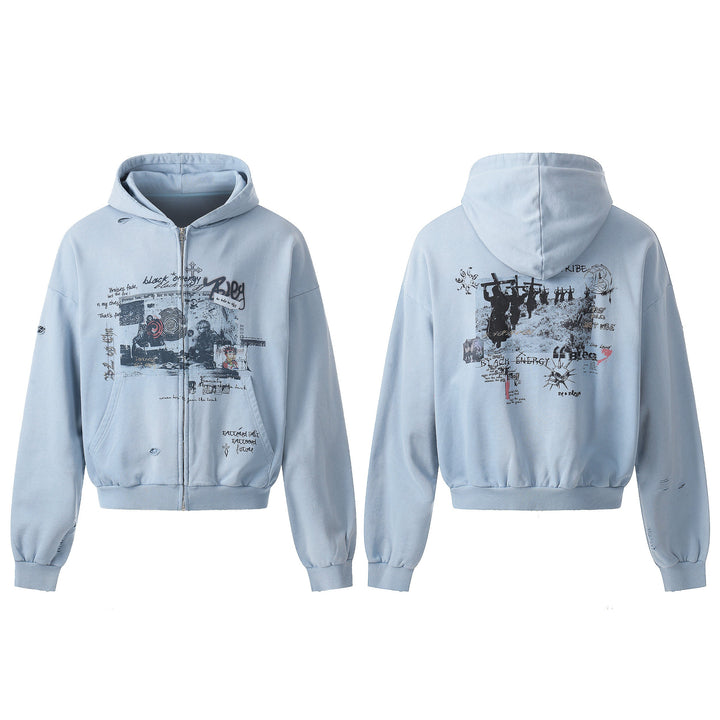 3-6-5.shop Collage Graphic Zip-Up Hoodie