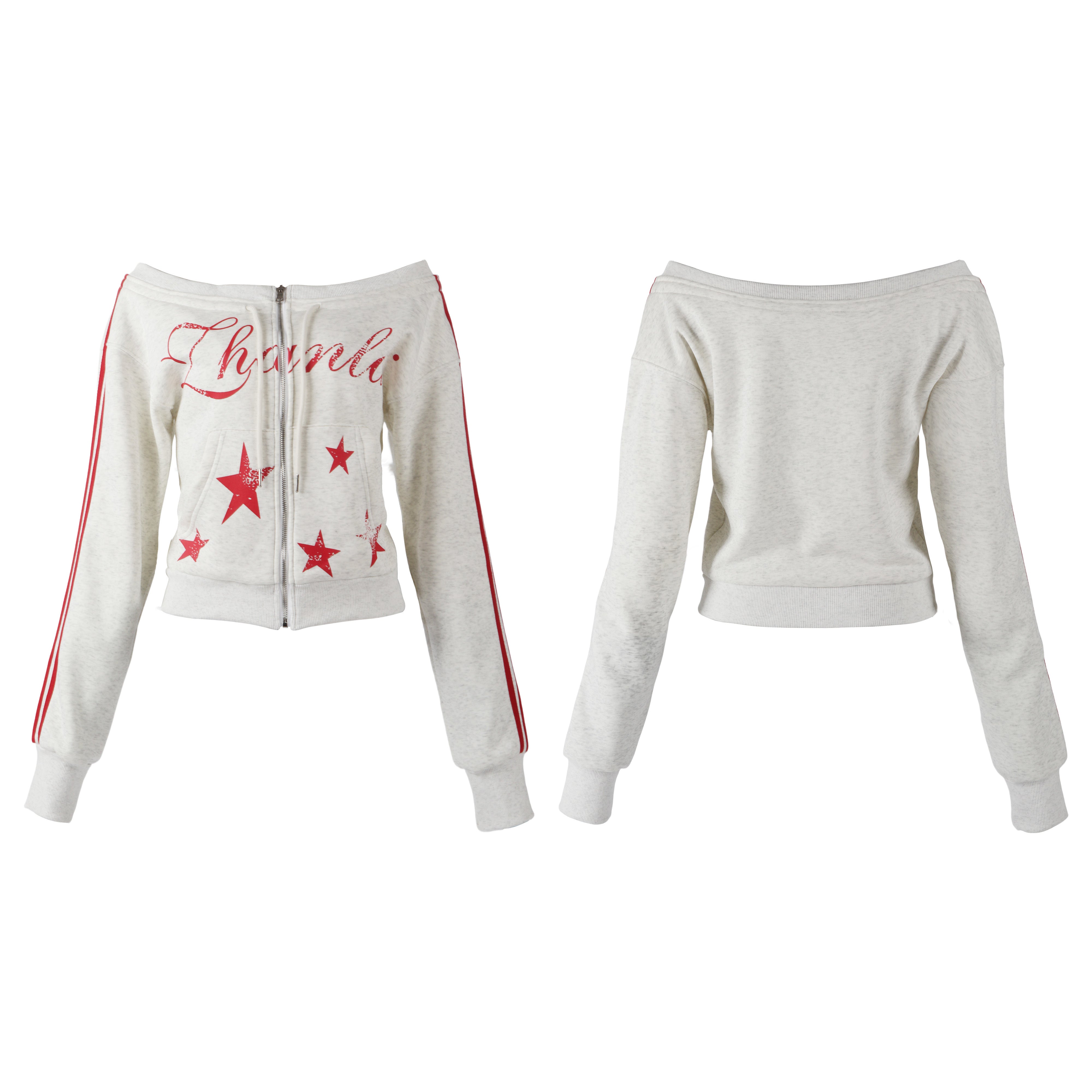 3-6-5.shop Star Off-Shoulder Zip Hoodie