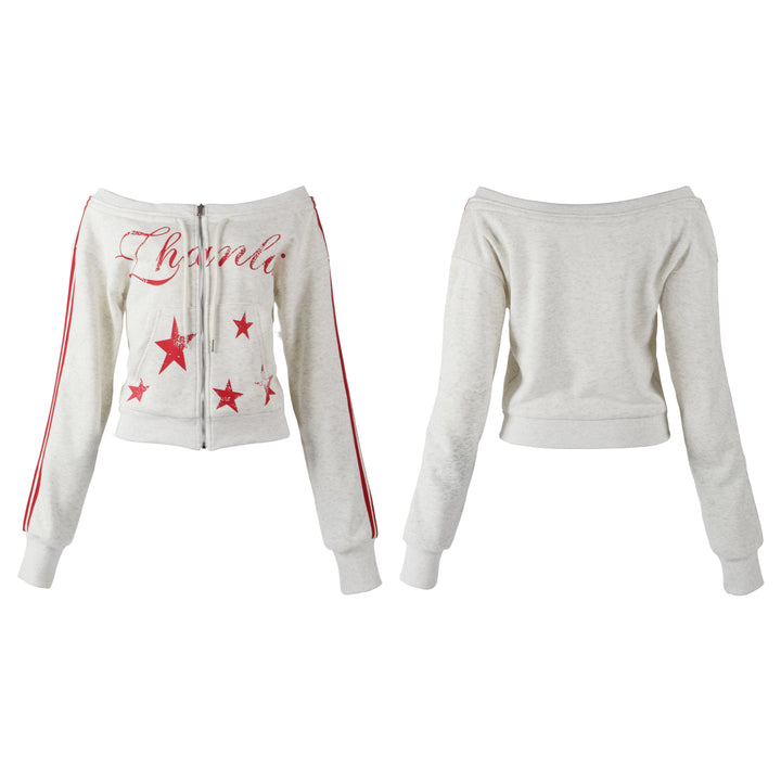 3-6-5.shop Star Off-Shoulder Zip Hoodie