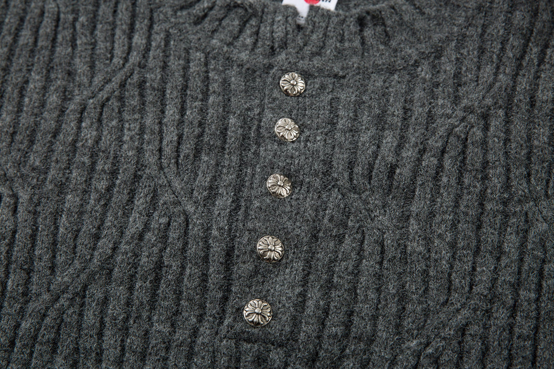 3-6-5.shop Distressed Ribbed Henley Knit