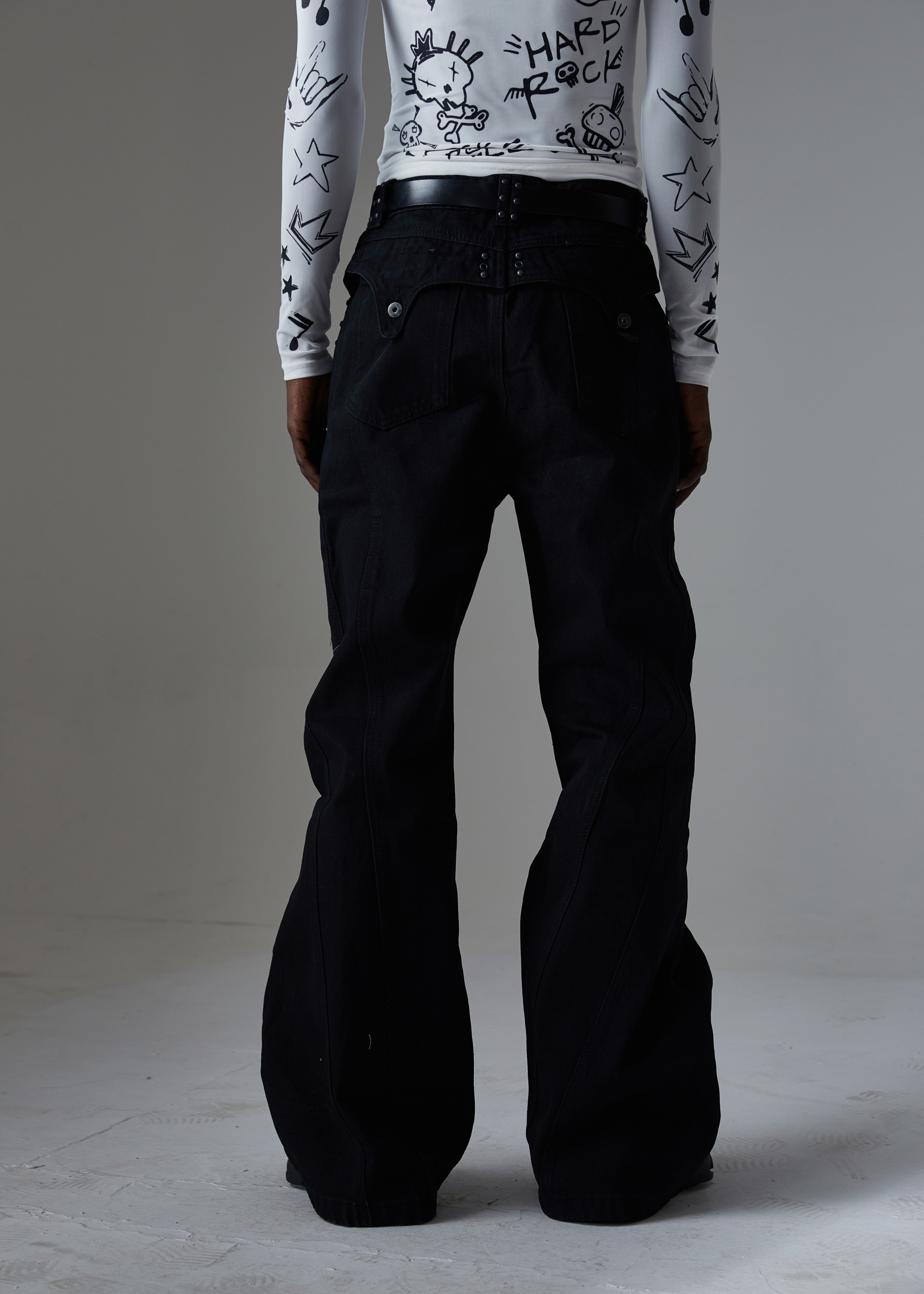 3-6-5.shop Studded Panel Wide-Leg Jeans