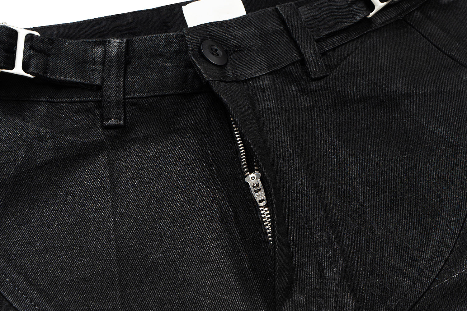 3-6-5.shop Curved-Stitch Leather Denim Pants