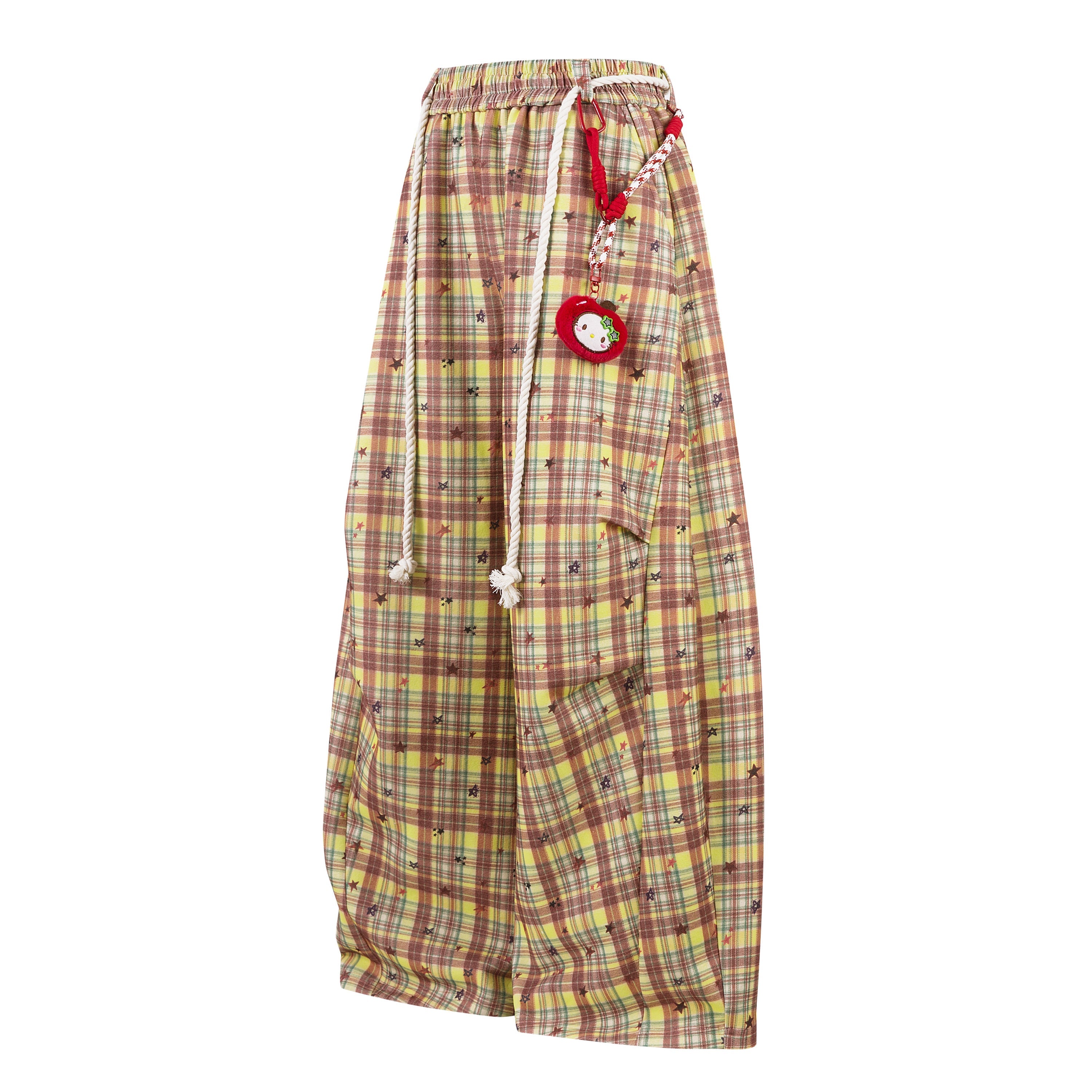 3-6-5.shop Yellow Plaid Bear Charm Pants