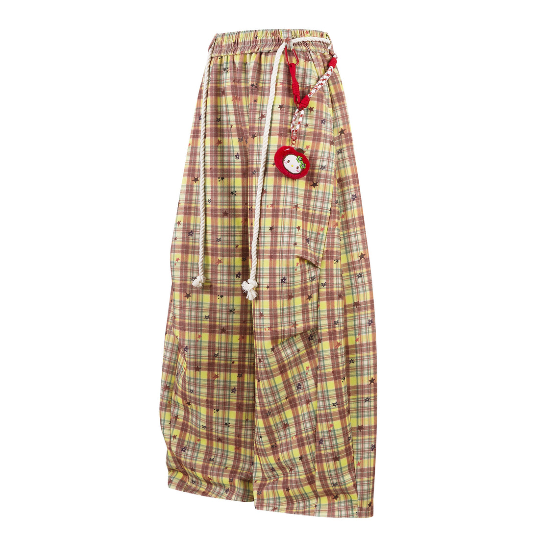 3-6-5.shop Yellow Plaid Bear Charm Pants