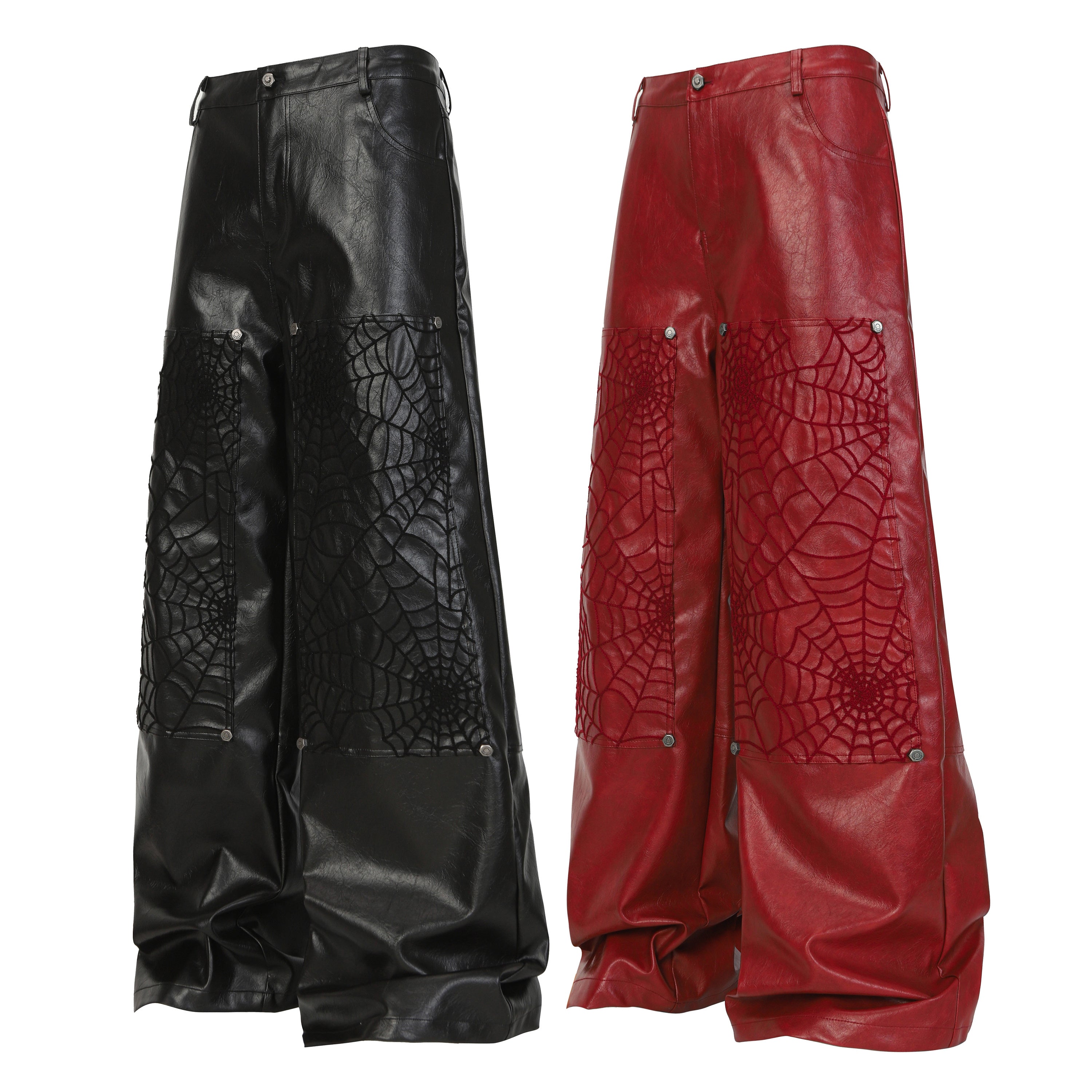 3-6-5.shop Web Embossed PU Wide-Leg Pants