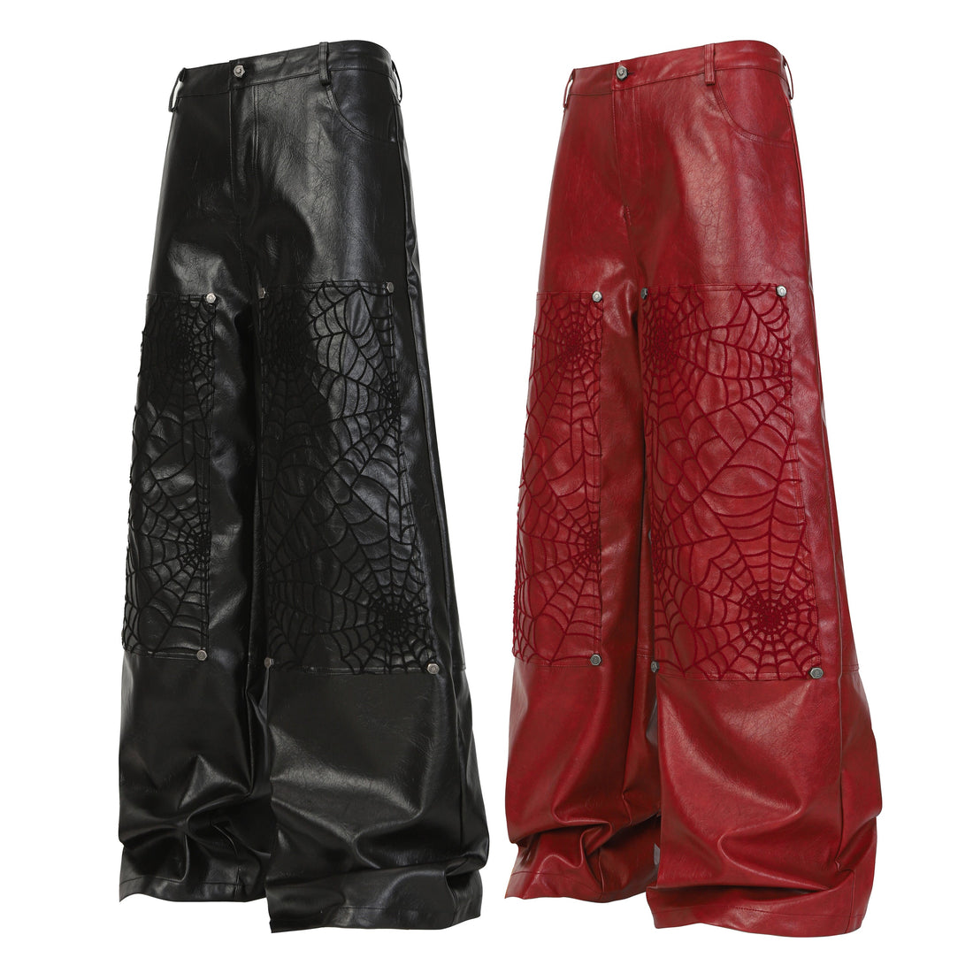 3-6-5.shop Web Embossed PU Wide-Leg Pants