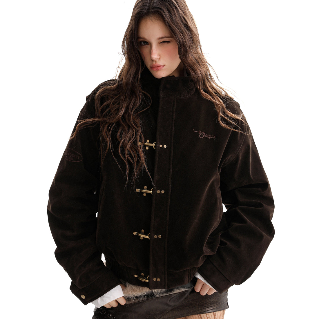 3-6-5.shop Embroidered Suede Metal Clasp Jacket
