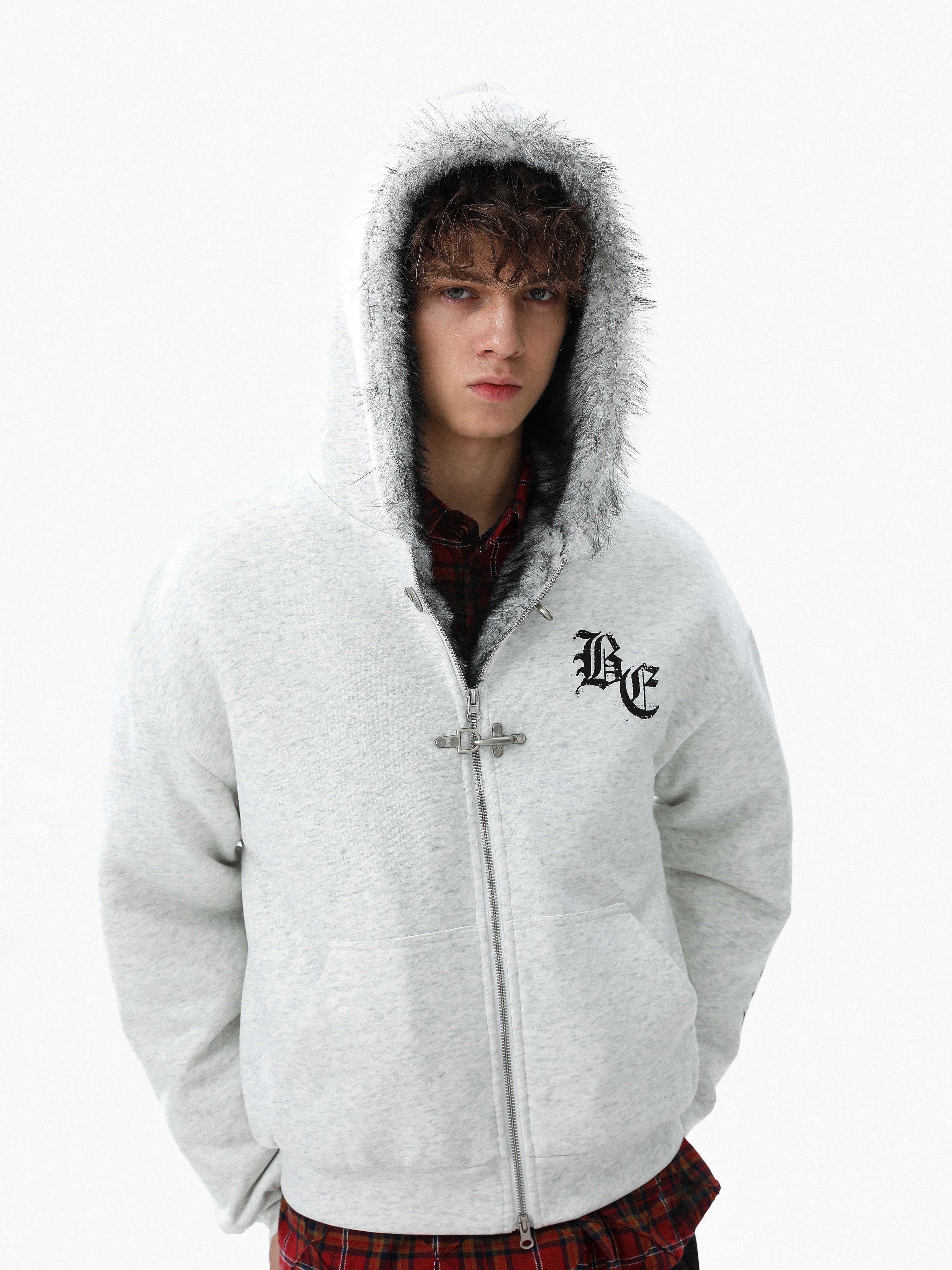 3-6-5.shop Faux Fur Lined Metal Clasp Hoodie Jacket