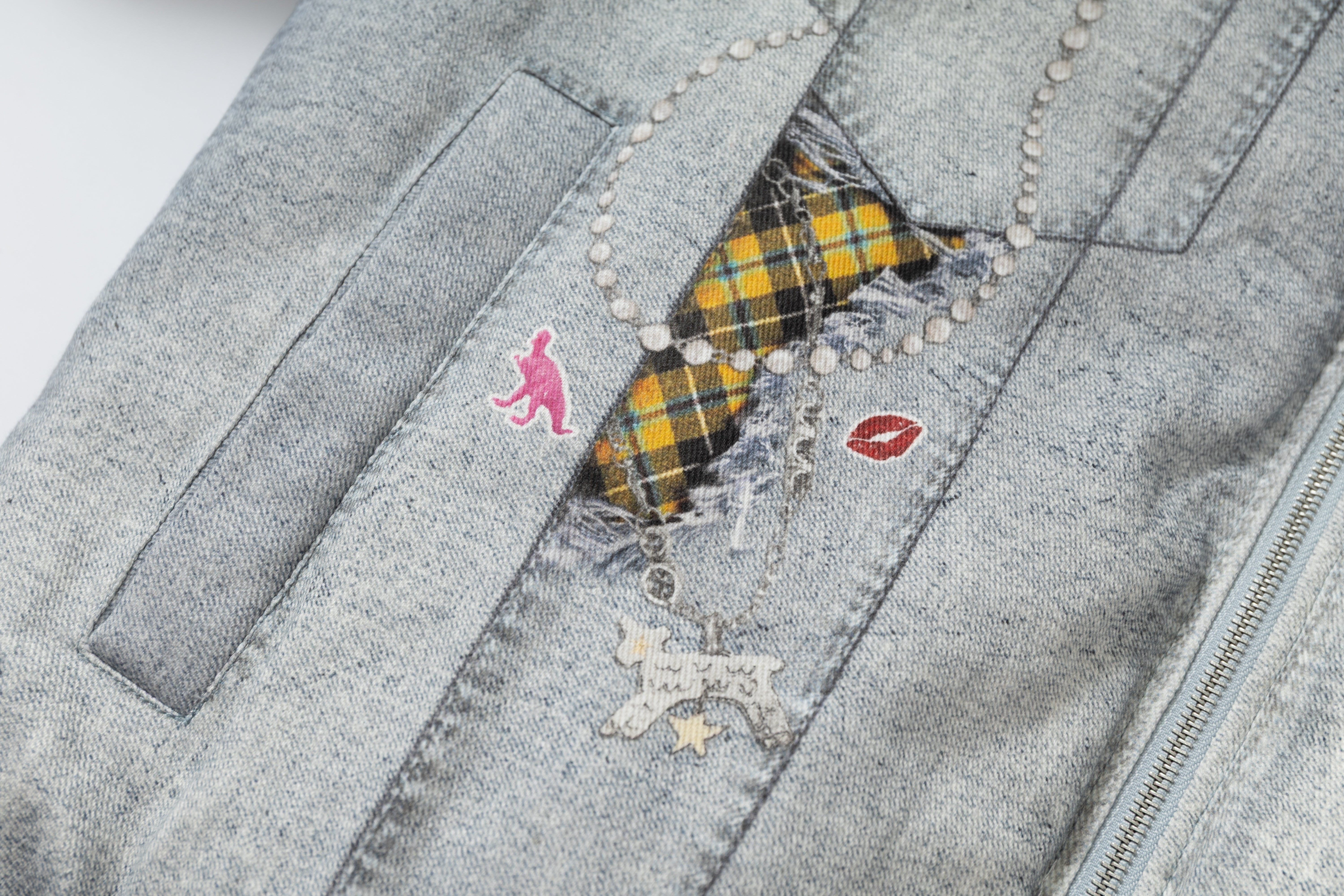 3-6-5.shop Patchwork Distressed Denim Puffer Jacket