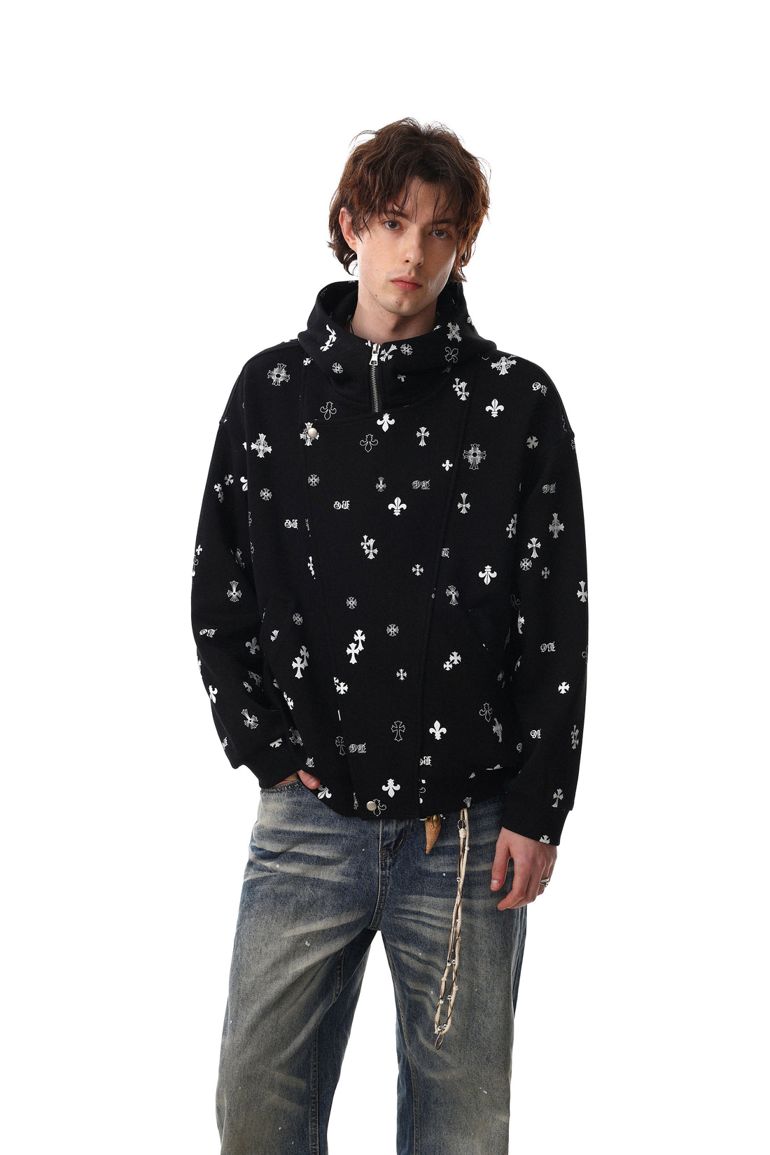 3-6-5.shop All-Over Cross Print Hooded Jacket