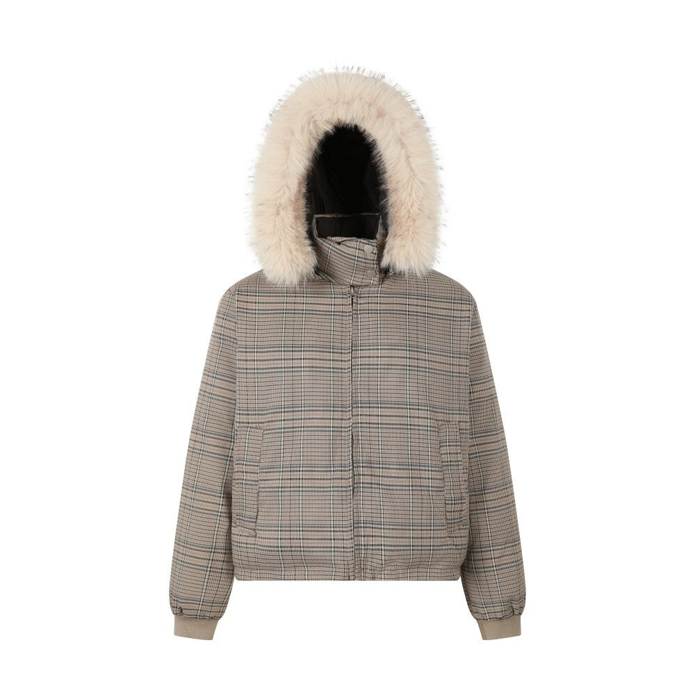 3-6-5.shop Reversible Plaid Fur Hooded Jacket