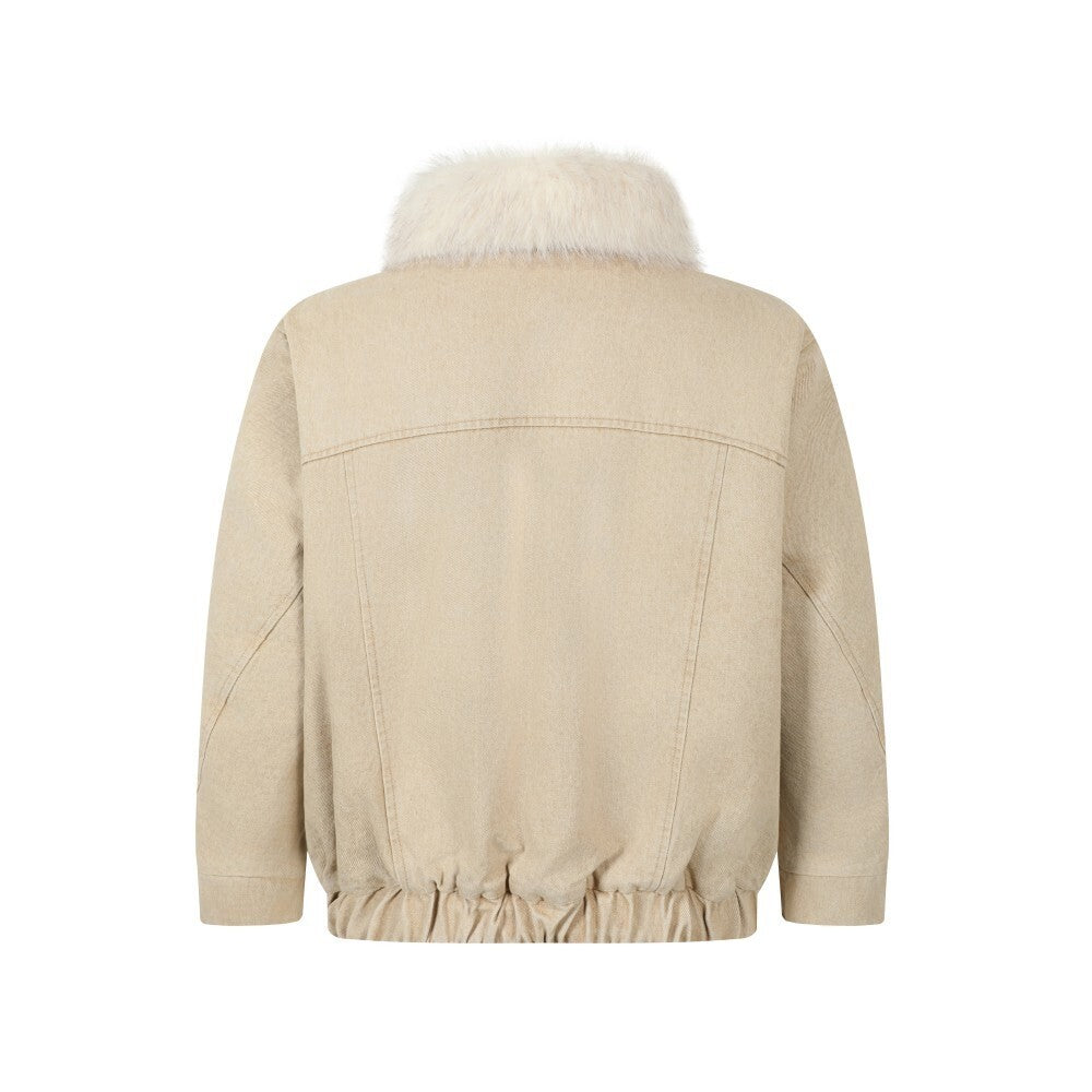 3-6-5.shop Faux Fur Collar Denim Jacket