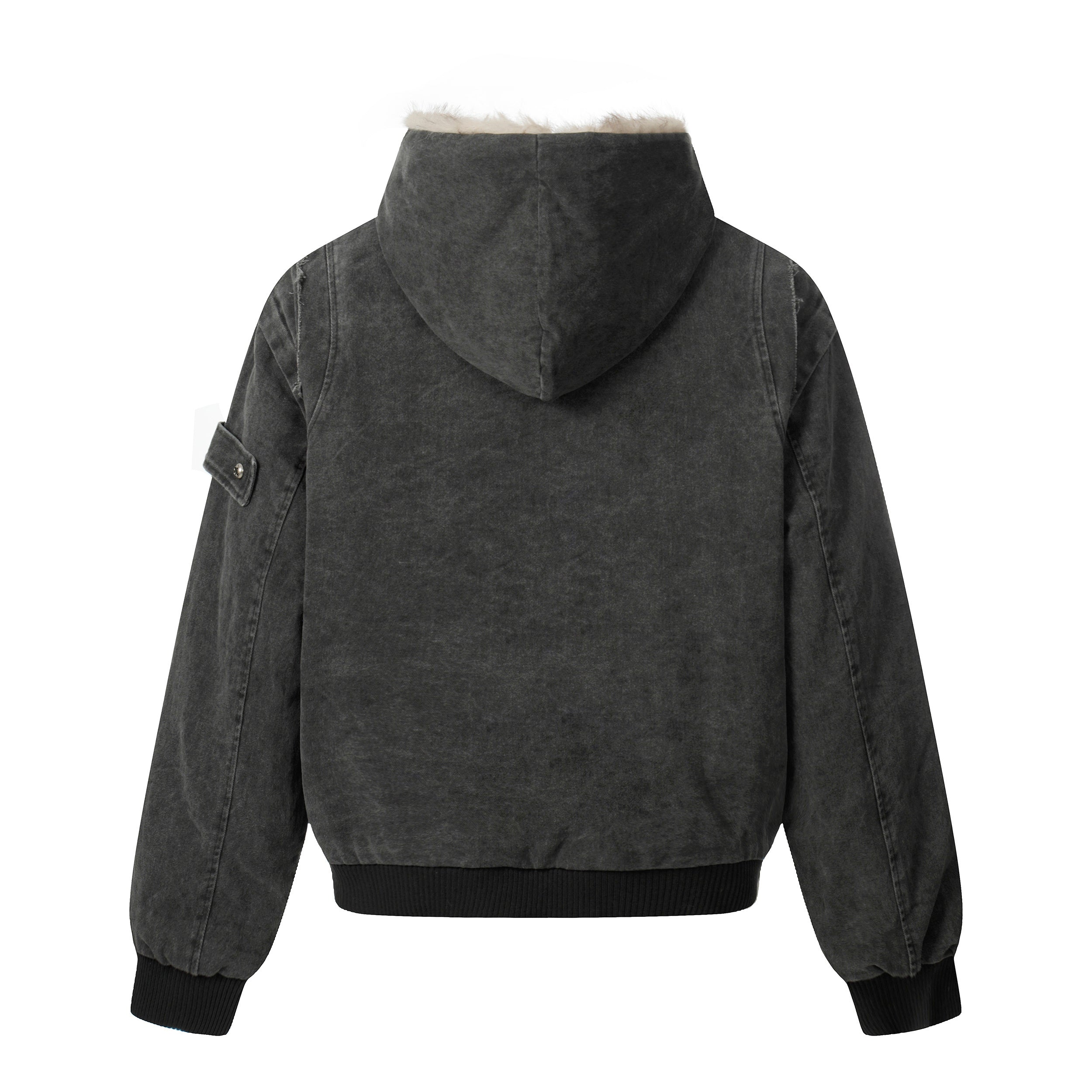 3-6-5.shop Washed Shearling-Lined Denim Hooded Jacket