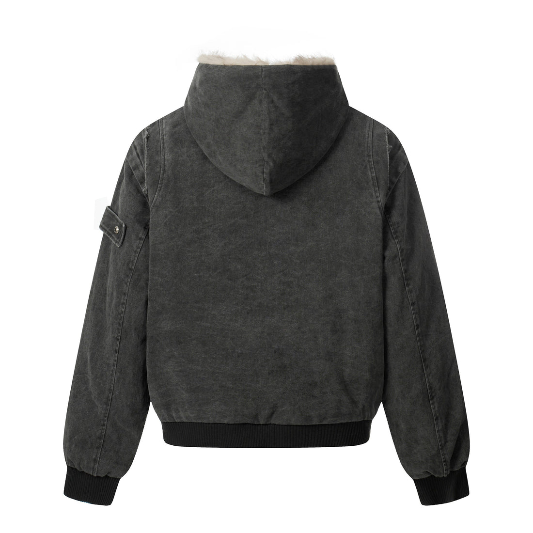 3-6-5.shop Washed Shearling-Lined Denim Hooded Jacket