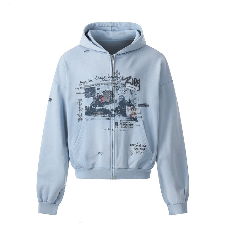 3-6-5.shop Collage Graphic Zip-Up Hoodie