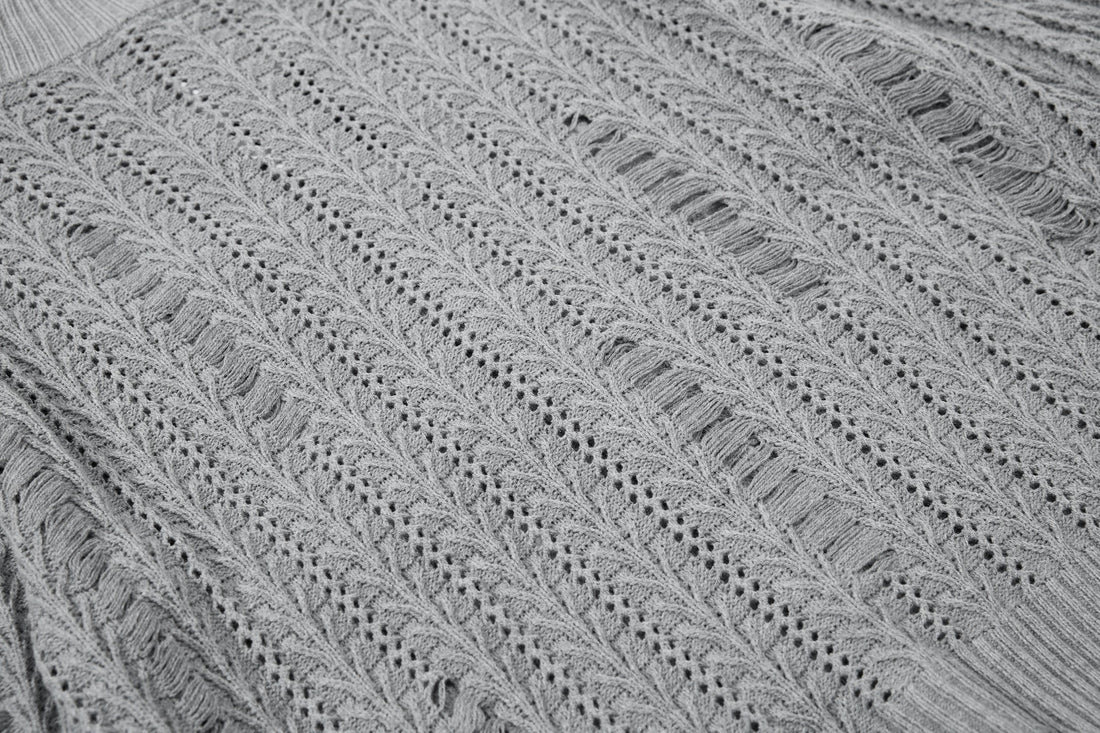 3-6-5.shop Distressed Knit Zip Cardigan