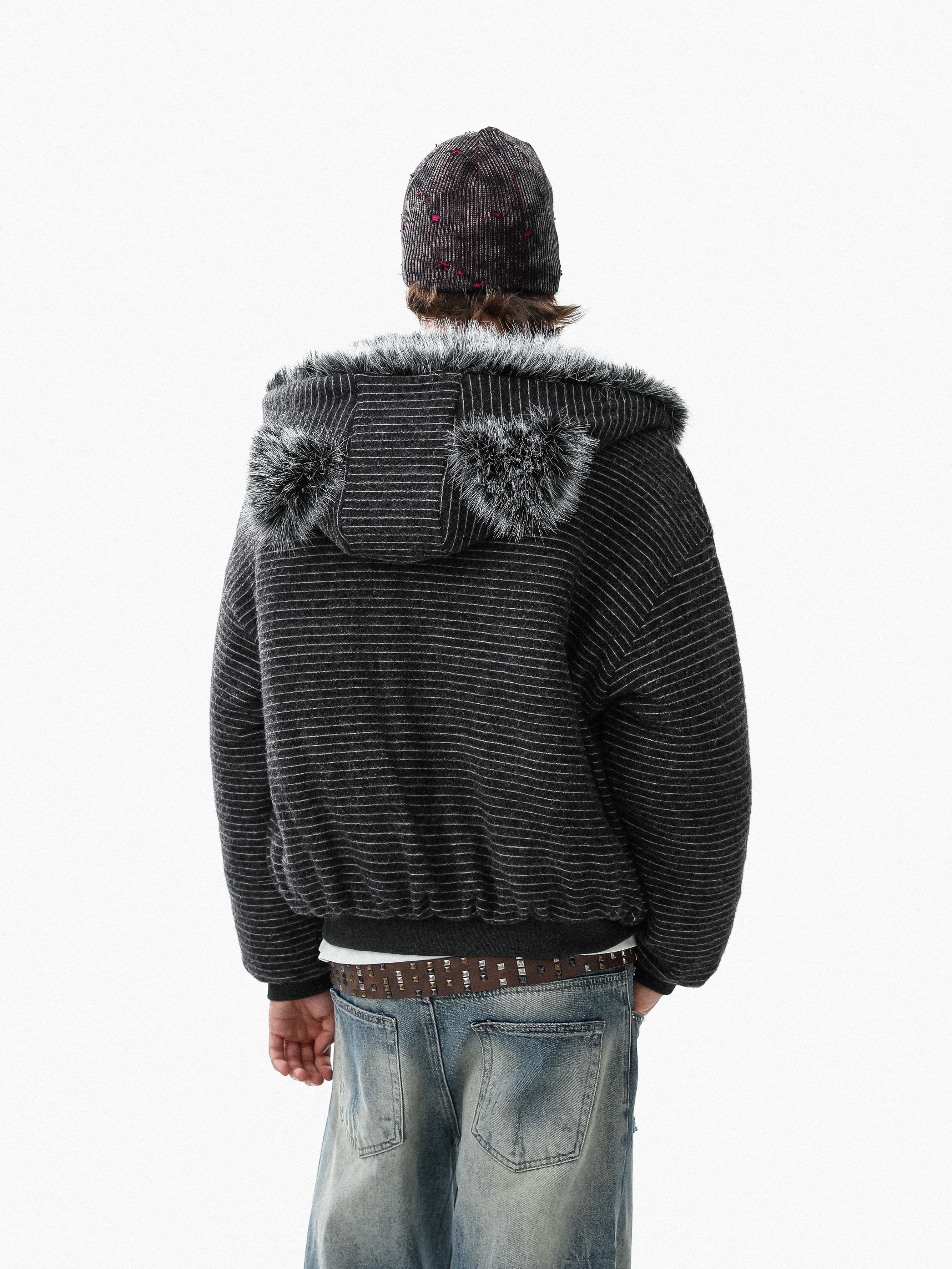 3-6-5.shop Faux-Fur Lined Striped Hoodie Jacket
