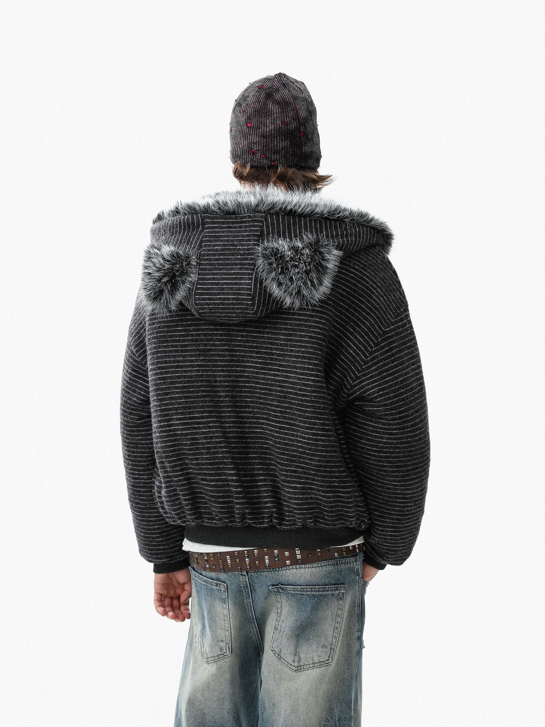 3-6-5.shop Faux-Fur Lined Striped Hoodie Jacket