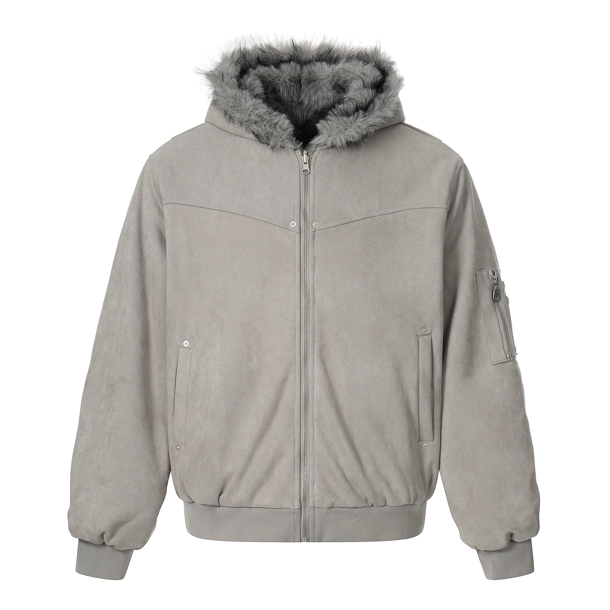 3-6-5.shop Reversible Faux Suede Fur Hooded Jacket