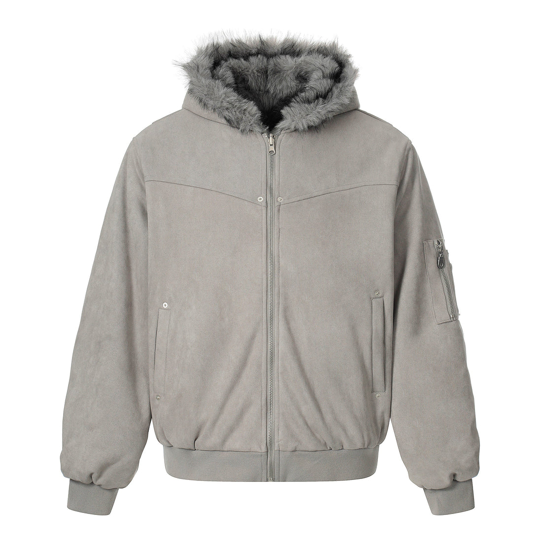 3-6-5.shop Reversible Faux Suede Fur Hooded Jacket
