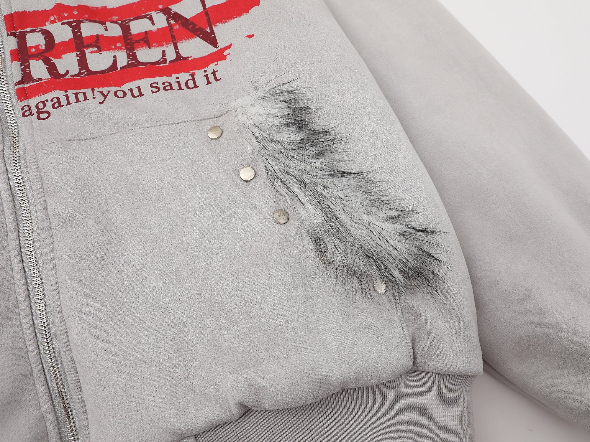 3-6-5.shop Flag Graphic Fur Hoodie Jacket