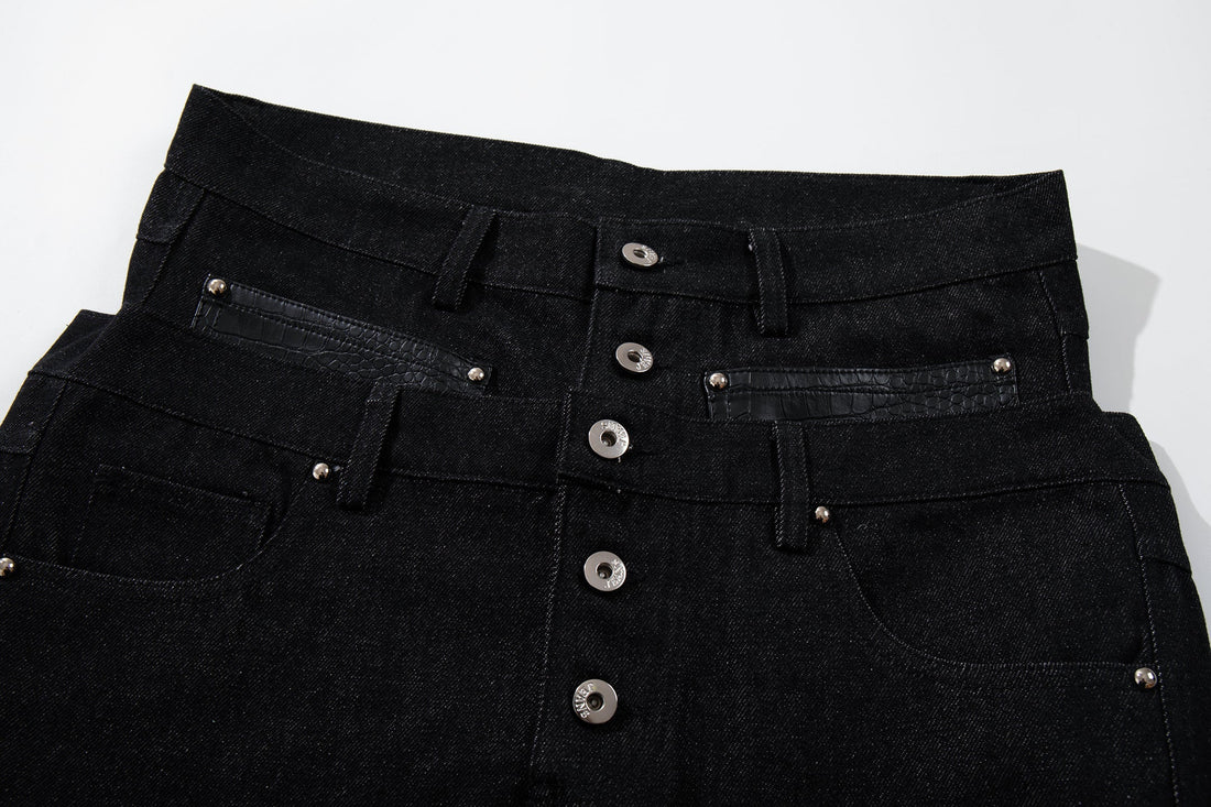 3-6-5.shop Wide Leg Button Fly Denim Pants