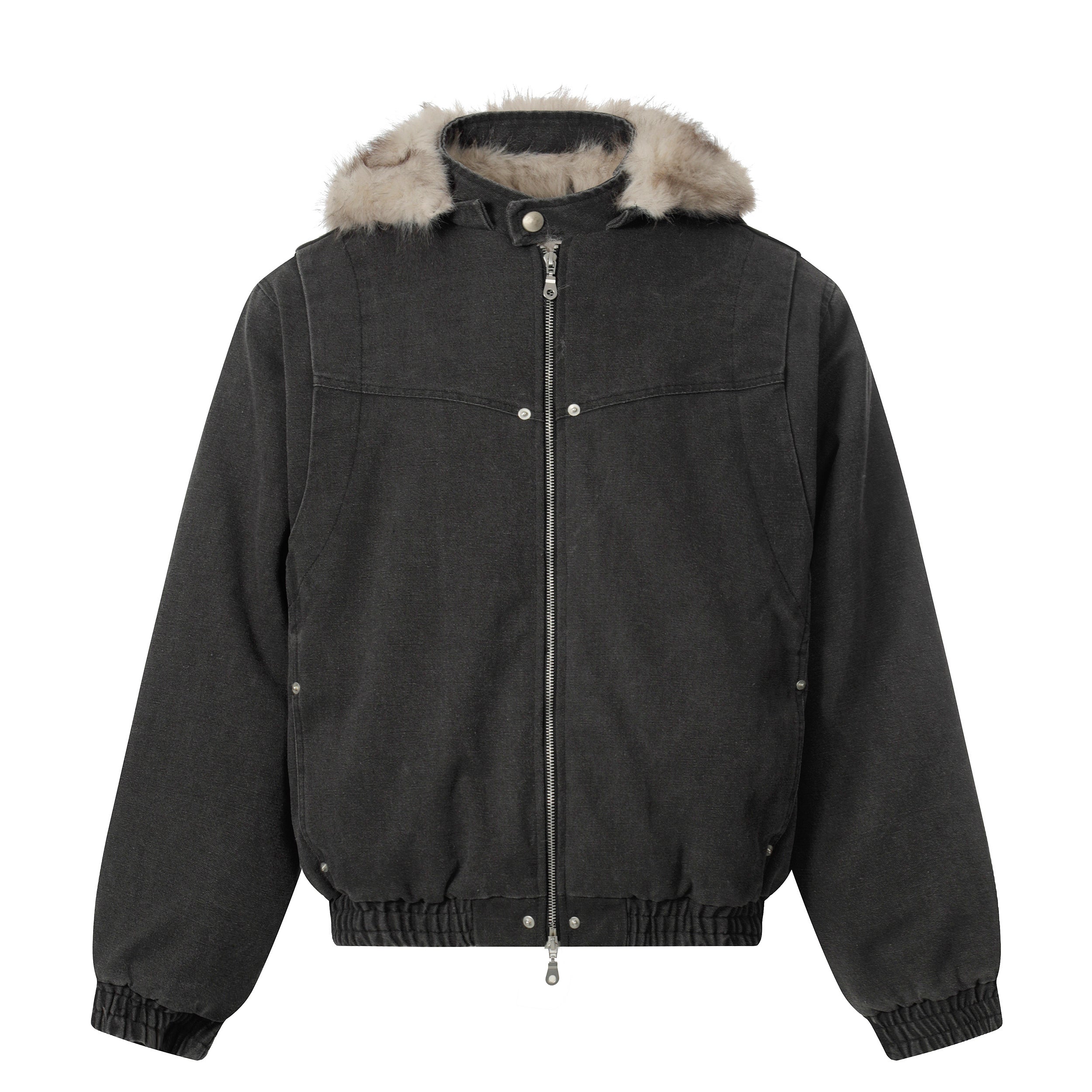 3-6-5.shop Detachable Fur Collar Washed Workwear Jacket