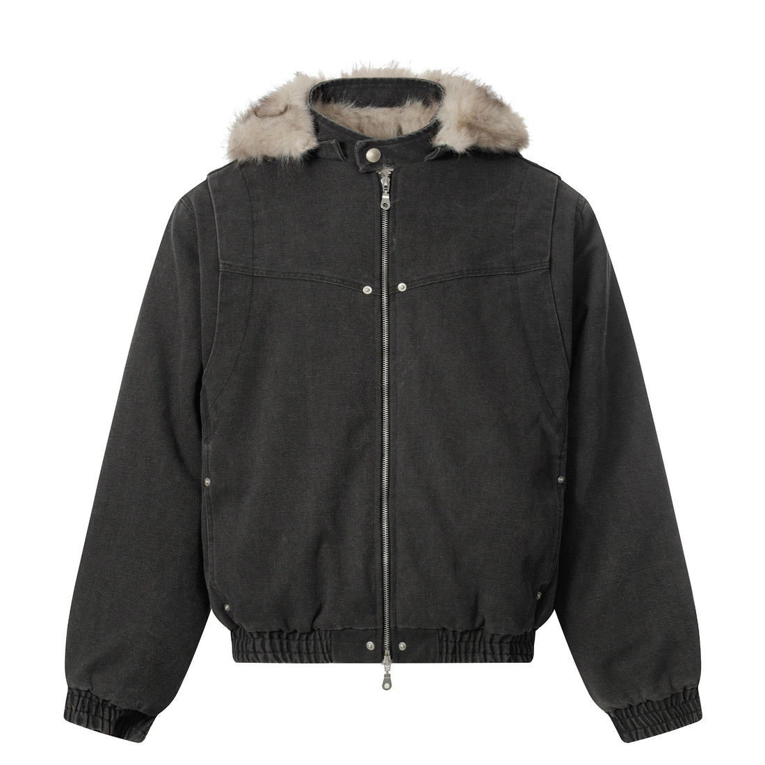 3-6-5.shop Detachable Fur Collar Washed Workwear Jacket
