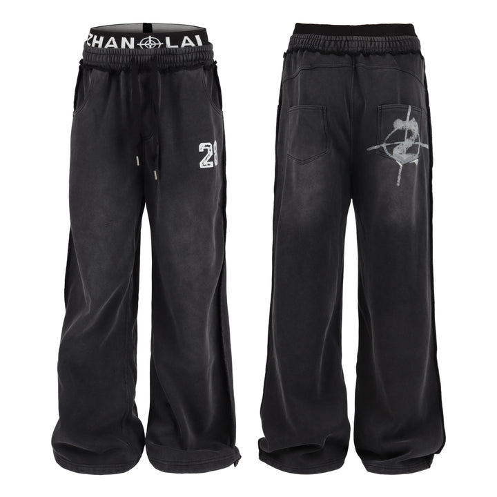 3-6-5.shop Graffiti Washed Wide-Leg Sweatpants