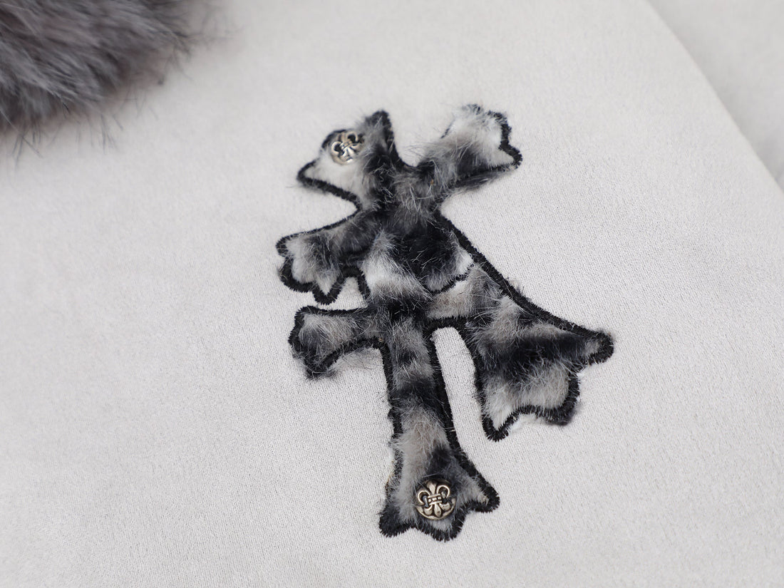 3-6-5.shop Cross Patch Fur Hoodie Jacket
