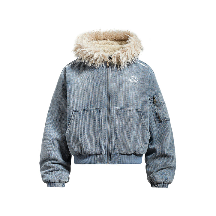 3-6-5.shop Fur-Trim Washed Hooded Jacket