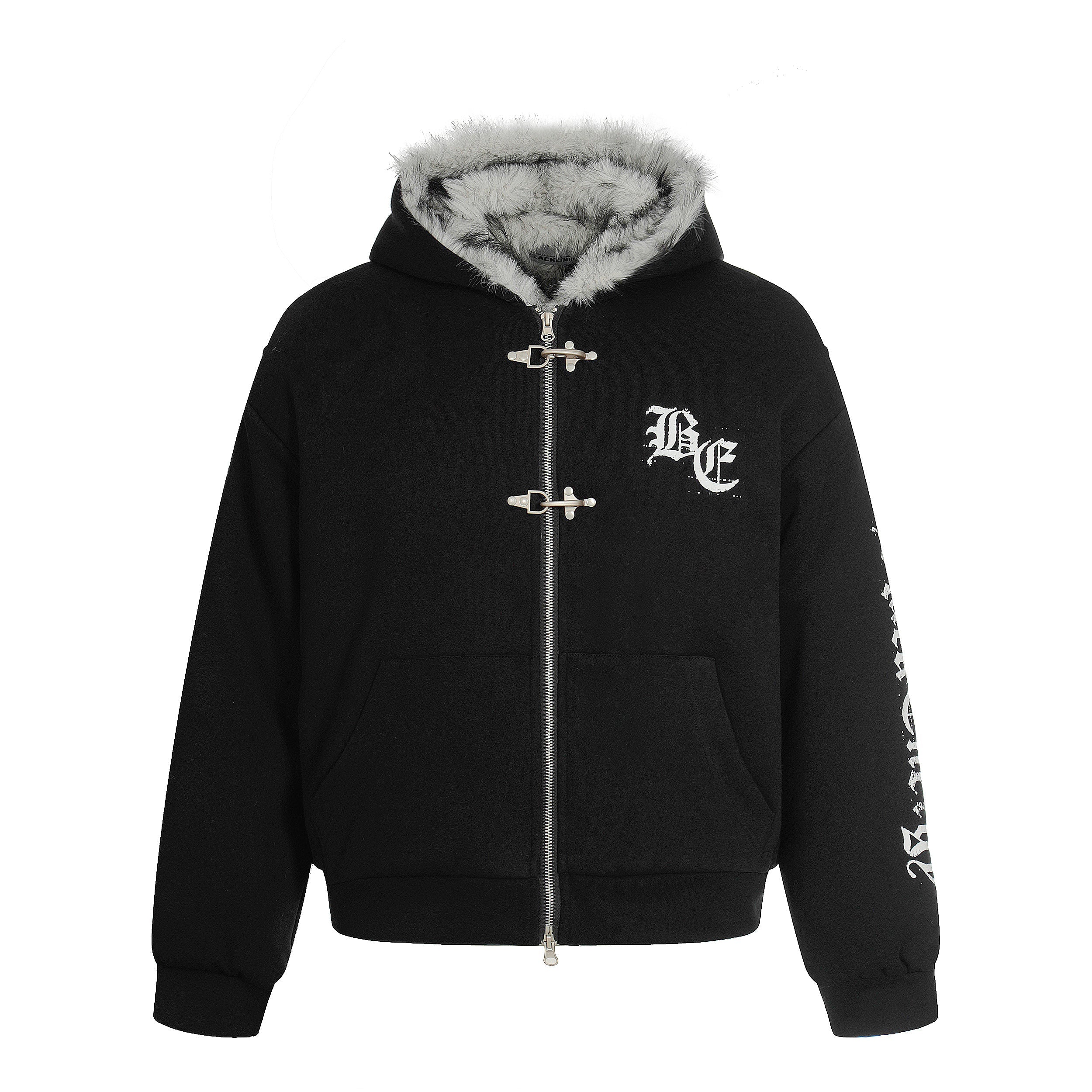 3-6-5.shop Faux Fur Lined Metal Clasp Hoodie Jacket