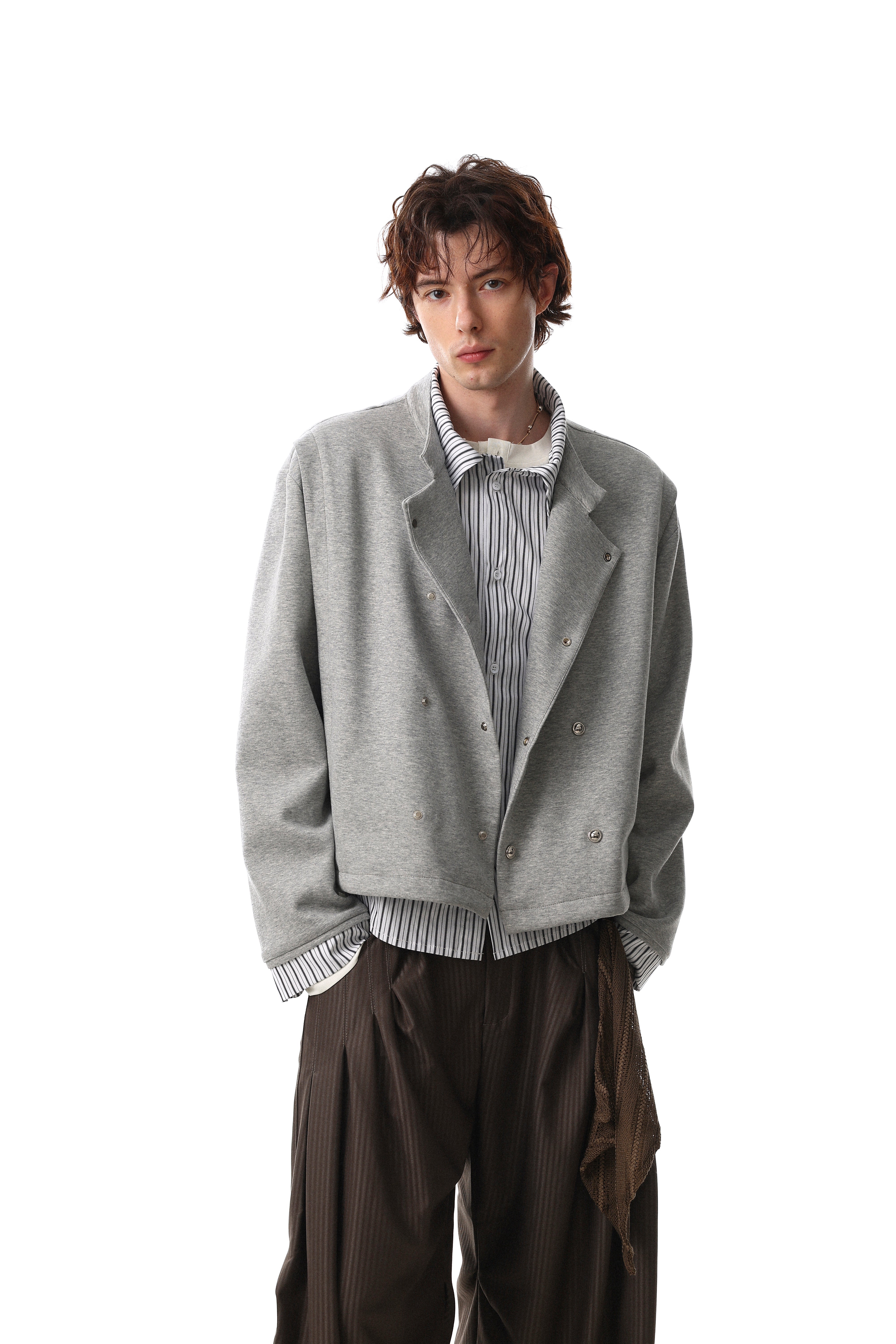 3-6-5.shop Double-Breasted Layered Stripe Jacket