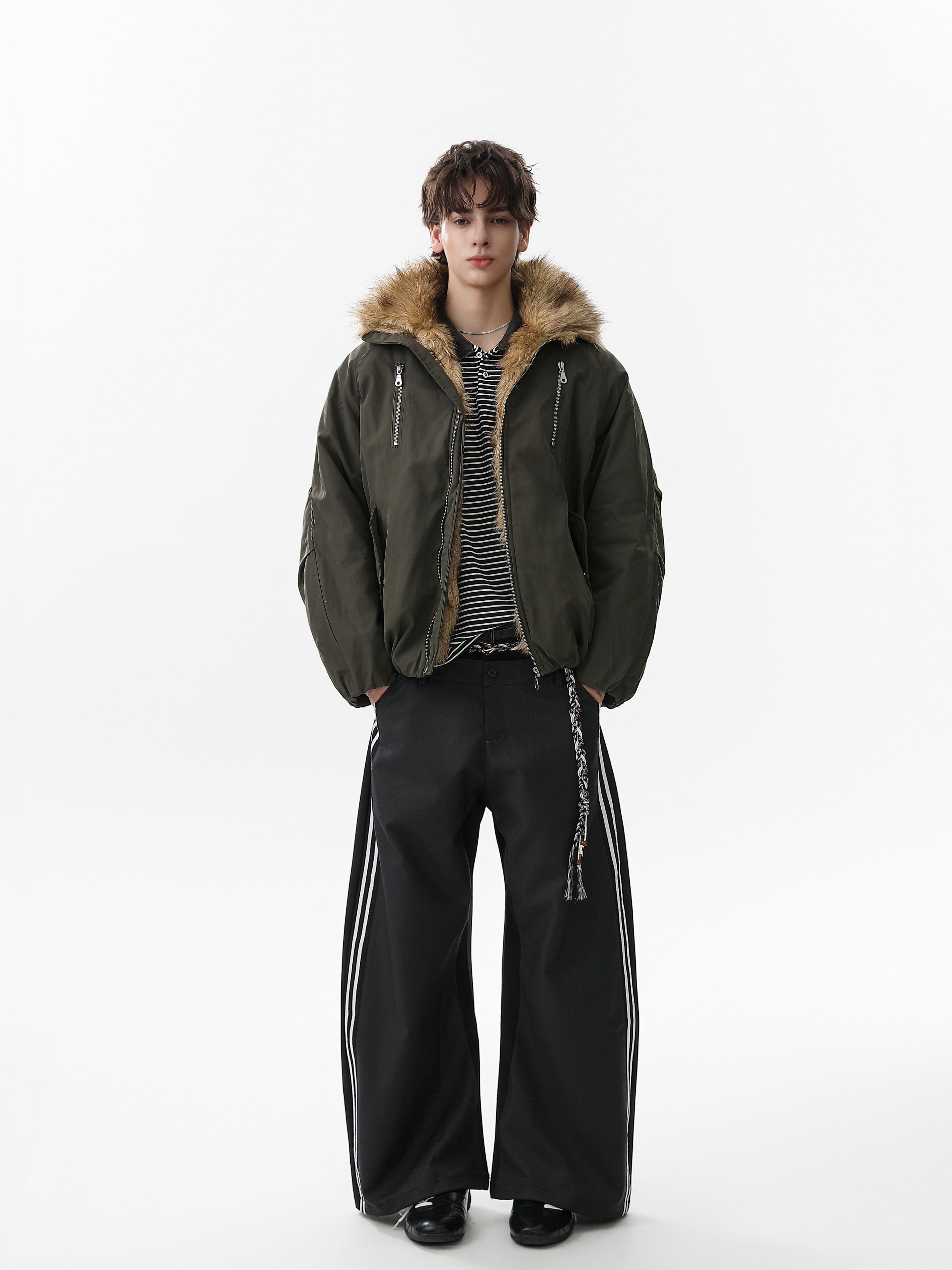 3-6-5.shop Faux Fur Collar Utility Bomber Jacket