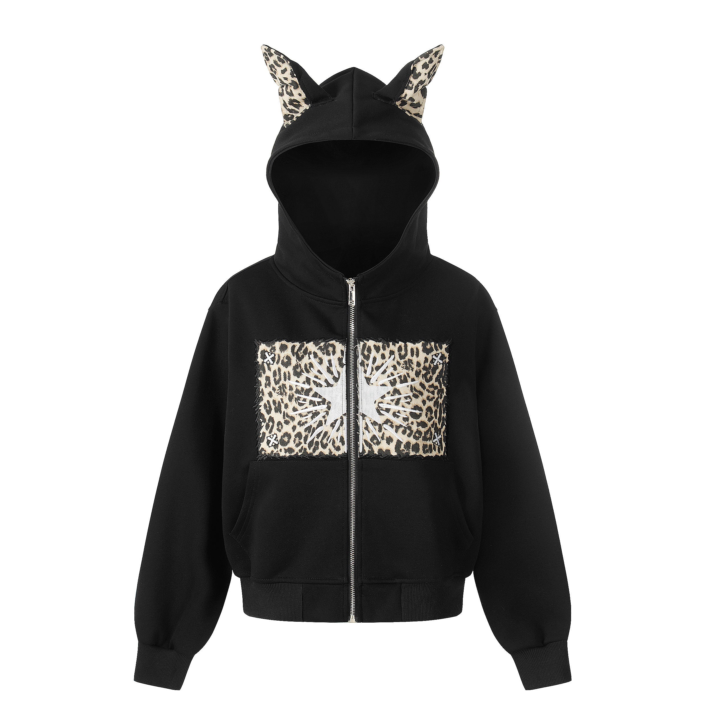 3-6-5.shop Leopard Panel Zip Hoodie