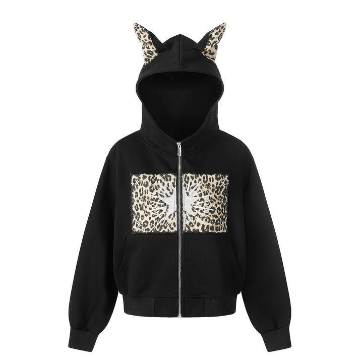 3-6-5.shop Leopard Panel Zip Hoodie