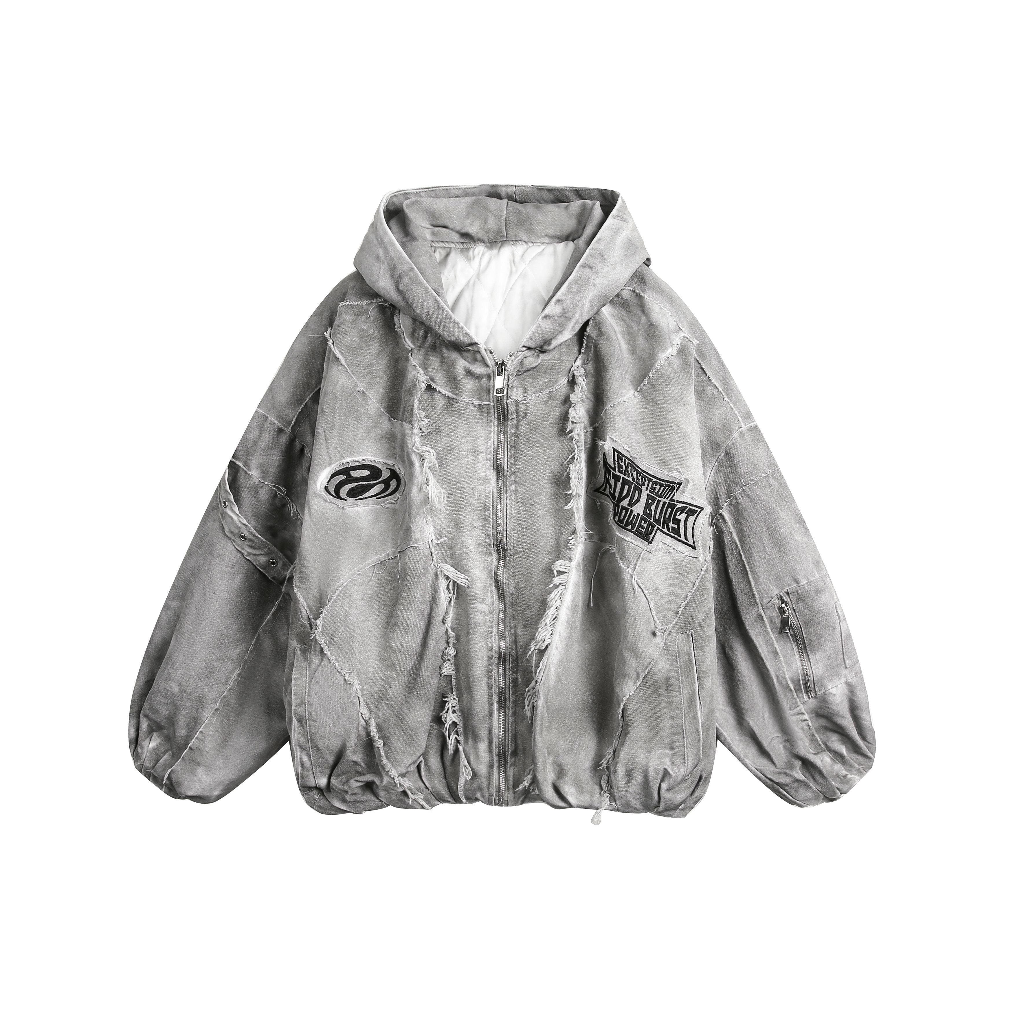3-6-5.shop Distressed Patchwork Hoodie Jacket