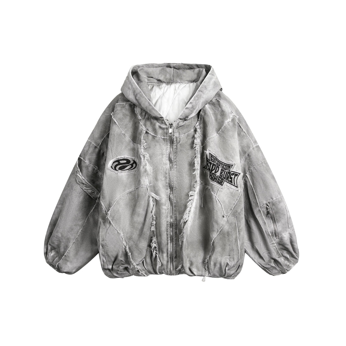 3-6-5.shop Distressed Patchwork Hoodie Jacket