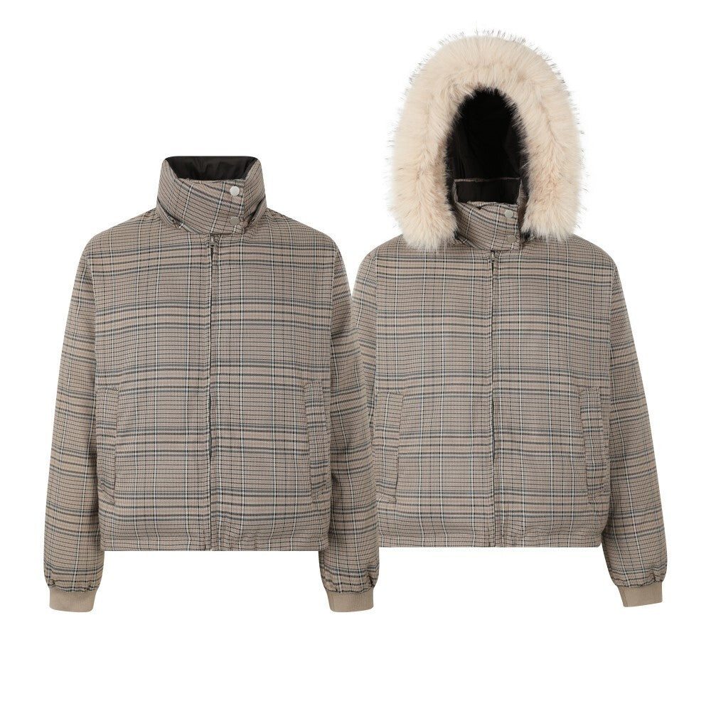3-6-5.shop Reversible Plaid Fur Hooded Jacket