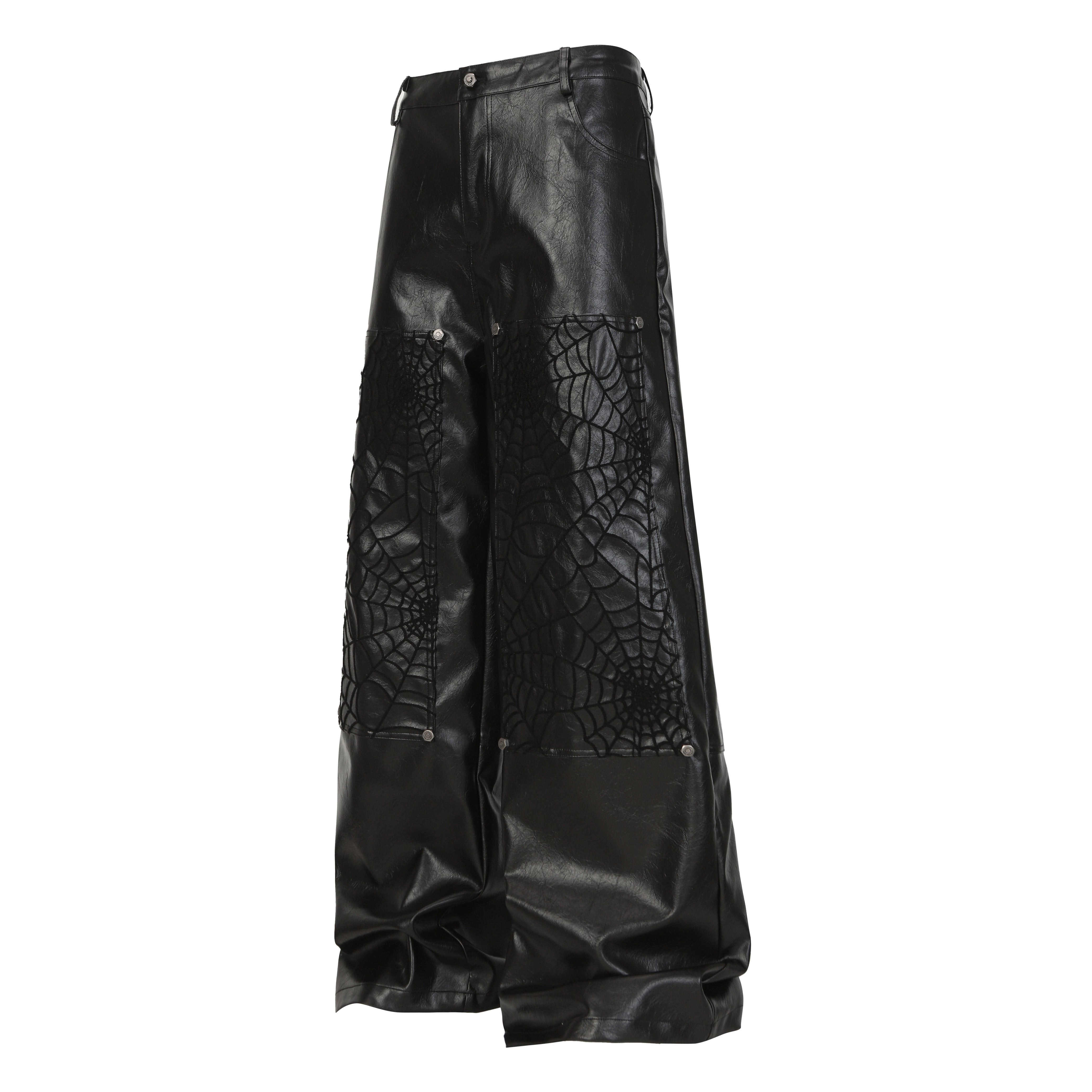 3-6-5.shop Web Embossed PU Wide-Leg Pants