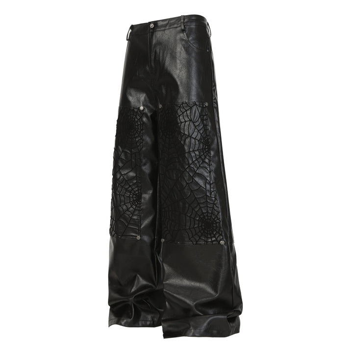 3-6-5.shop Web Embossed PU Wide-Leg Pants