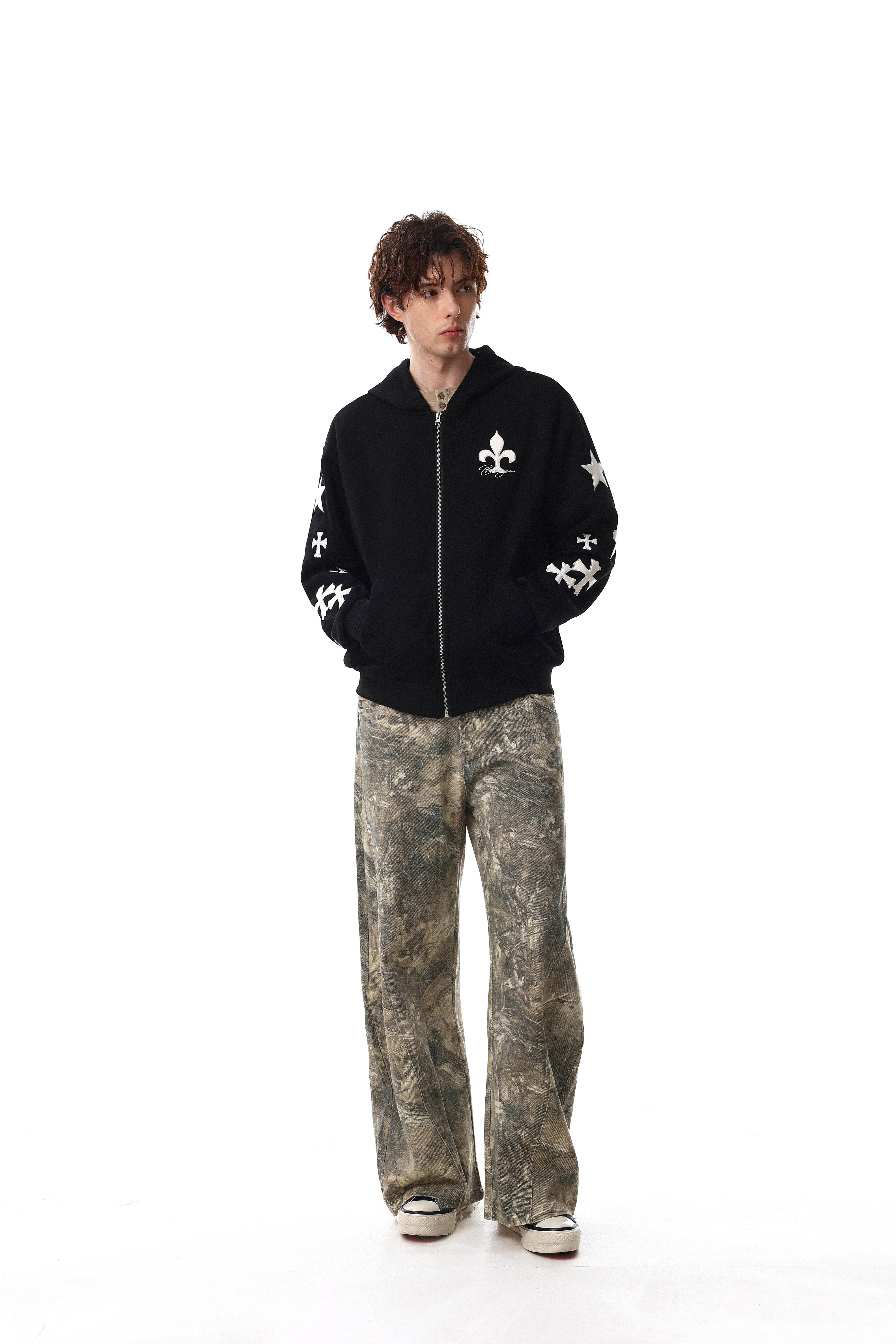 3-6-5.shop Cross Emblem Zip Hoodie