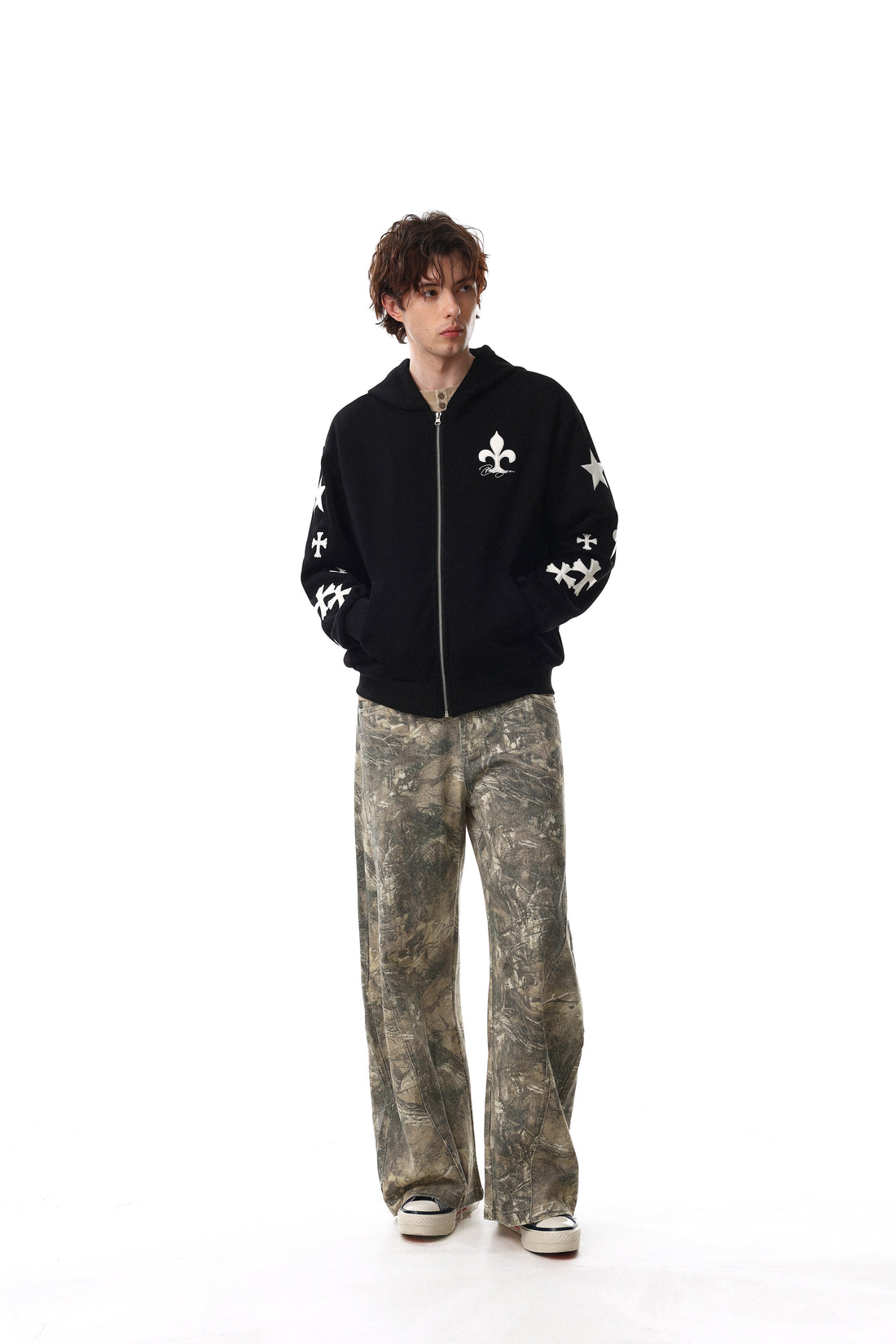3-6-5.shop Cross Emblem Zip Hoodie
